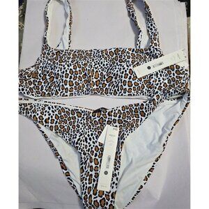 NWT Aqua Swim L Cheetah Print Bikini Top & Bottom Swimsuit 126706